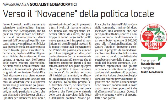 VERSO IL NOVACENE DELLA POLITICA